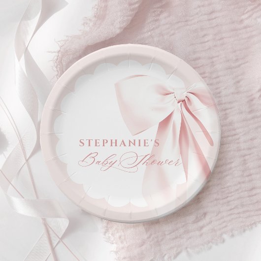 Assiettes En Carton Pretty Pink Bow Baby Shower Paper Plates