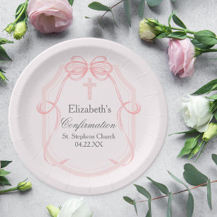 Assiettes En Carton Pretty Pink Bow ruban de confirmation Partie perso