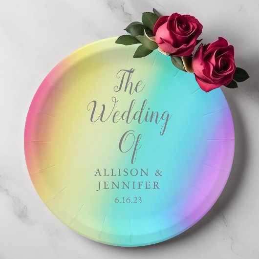 Assiettes En Carton Pretty Rainbow Gradient Personnalisé Mariage LGBTQ