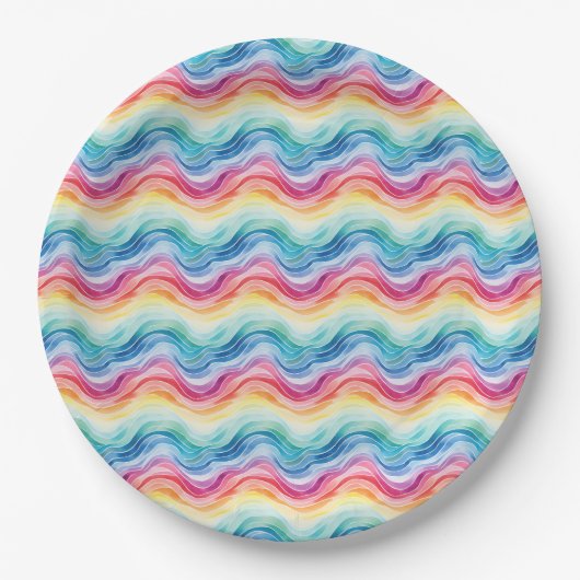 Assiettes En Carton Pride Wavy Rainbow Stripes Pattern Summer (Devant)