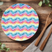 Assiettes En Carton Pride Wavy Rainbow Stripes Pattern Summer