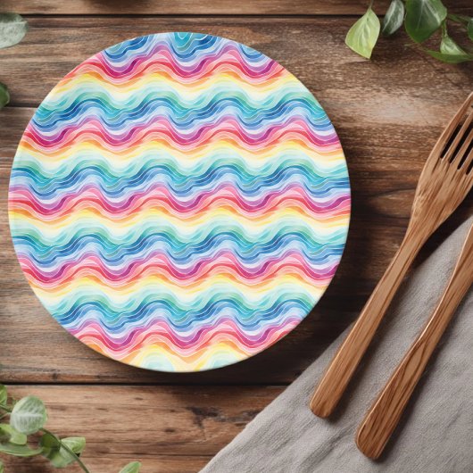 Assiettes En Carton Pride Wavy Rainbow Stripes Pattern Summer