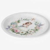 Assiettes En Carton Prier Fille Doves Blanches Floral Première Communi (Angle)