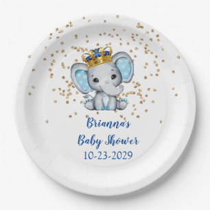 Assiettes En Carton Prince Royal Blue Gold Éléphant Garçon Baby Shower