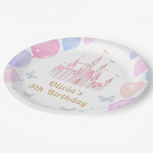 Assiettes En Carton Princess Castle Girl Plaque de papier d'anniversai (Angle)