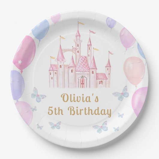 Assiettes En Carton Princess Castle Girl Plaque de papier d'anniversai (Devant)