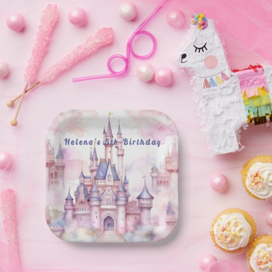 Assiettes En Carton Princess Castle Rose violet (Fête)