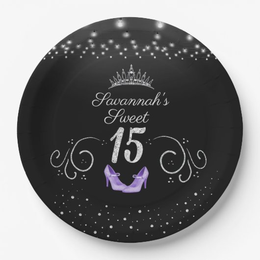 Assiettes En Carton Princess Sweet 15 String Lights Lavender Chaussure (Devant)