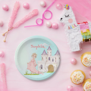 Assiettes En Carton Princess Unicorn Pink Blue Castle mignonne Anniver