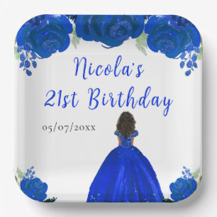 Assiettes En Carton Princesse à peau foncée Fête d'anniversaire floral