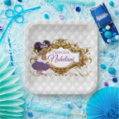 Assiettes En Carton Princesse africaine violette | Élégant blanc et or (Fête)