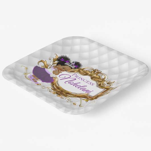 Assiettes En Carton Princesse africaine violette | Élégant blanc et or (Angulaire)