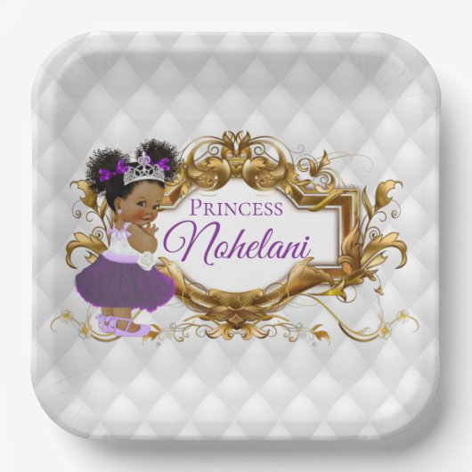Assiettes En Carton Princesse africaine violette | Élégant blanc et or (Recto)