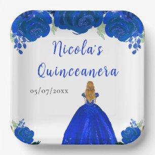 Assiettes En Carton Princesse aux Cheveux Blonds Quinceanera Floral Bl