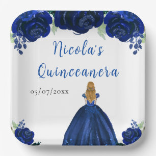 Assiettes En Carton Princesse aux Cheveux Blonds Quinceanera Floral Na