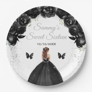 Assiettes En Carton Princesse aux Cheveux Noir Brun Sweet Sixteen