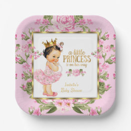 Assiettes En Carton Princesse Baby shower rose or Rose Floral