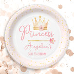 Assiettes En Carton Princesse Crown Rose Petite fille Anniversaire<br><div class="desc">Couleur d'eau mignonne Couronne princesse avec baguette d'aquarelle d'anniversaire. Thème d'anniversaire de la princesse pour enfants. Facile à personnaliser. Aussi disponible en téléchargement numérique!</div>