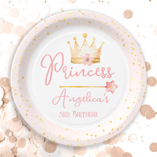 Assiettes En Carton Princesse Crown Rose Petite fille Anniversaire