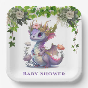 Assiettes En Carton Princesse Dragon avec Florals Girl Baby shower