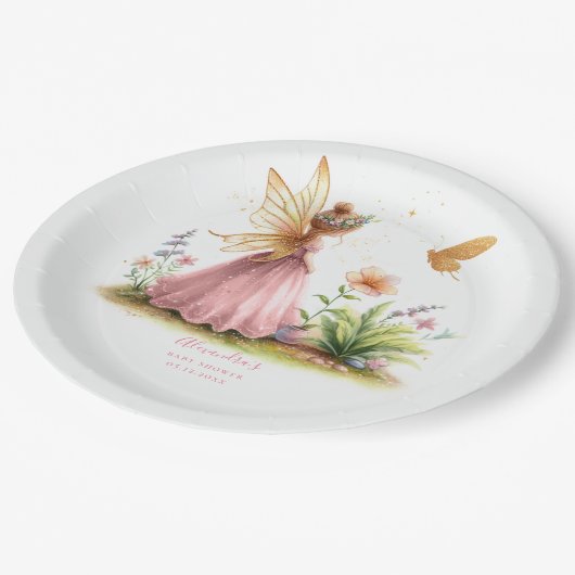Assiettes En Carton Princesse Fée Enchantée Rose Baby Girl Douche (Angle)