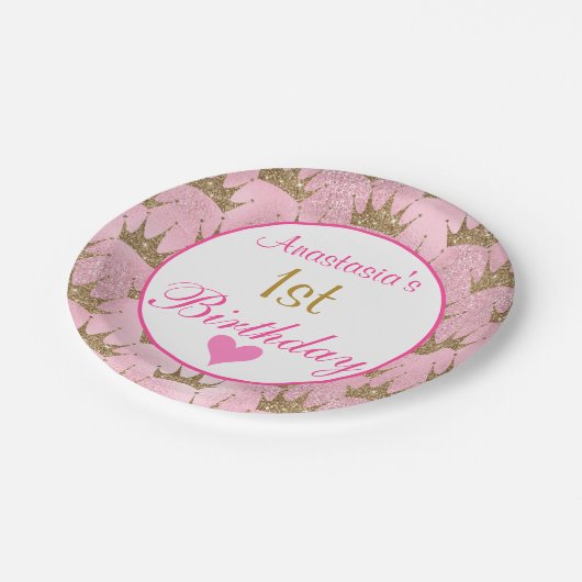 Assiettes En Carton Princesse fille rose et Parties scintillant or 1er (Angle)