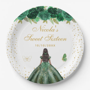 Assiettes En Carton Princesse Fleur Verte Peau Sombre Sweet Sixteen