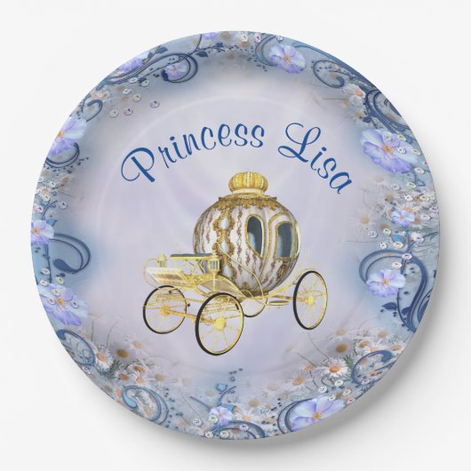 Assiettes En Carton Princesse Florale Bleue Personnalisée enchantée (Devant)