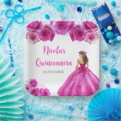 Assiettes En Carton Princesse Florale en Robe Chaude Quinceanera (Fête)
