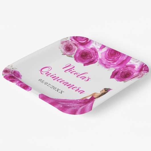 Assiettes En Carton Princesse Florale en Robe Chaude Quinceanera (Angulaire)