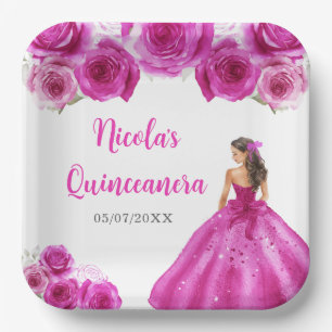 Assiettes En Carton Princesse Florale en Robe Chaude Quinceanera