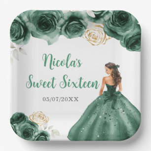 Assiettes En Carton Princesse Florale en Sweet sixteen Robe Vert foncé
