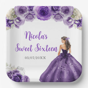 Assiettes En Carton Princesse Florale en Sweet sixteen Robe violette