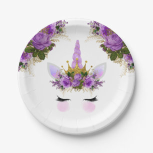 Assiettes En Carton Princesse Licorne Fleurie Violette