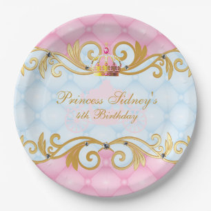 Assiettes En Carton Princesse Party d'or, de rose et de bleus layette