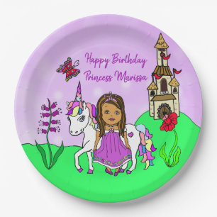 Assiettes En Carton Princesse personnalisée et Château Unicorn Anniver