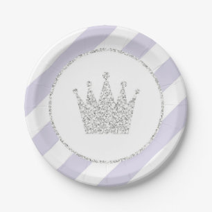 Assiettes En Carton Princesse pourpre et argentée Crown Party Plates