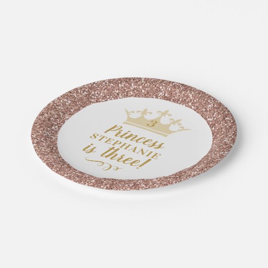 Assiettes En Carton Princesse Rose Gold Pink Parties scintillant couro (Angle)