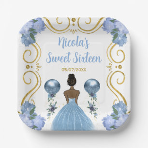 Assiettes En Carton Princesse sweet sixteen à peau foncée en bleu Dust