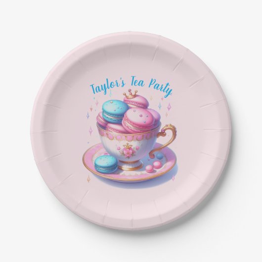 Assiettes En Carton Princesse Tea Party avec Macarons (Devant)