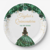 Assiettes En Carton Princesse Vert foncé Floral Quinceañera (Devant)