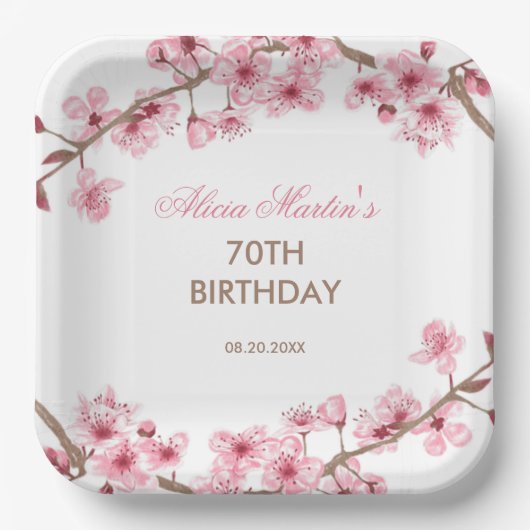 Assiettes En Carton Printemps rose cerisier fleurs Fleur anniversaire (Recto)