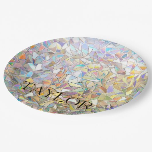 Assiettes En Carton Prismatic Stained Glass Effect - Rainbow Prismatic (Angle)