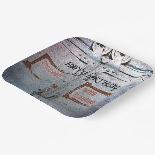 Assiettes En Carton Procéder avec prudence bleu gris industriel (Angulaire)