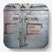 Assiettes En Carton Procéder avec prudence bleu gris industriel (Recto)