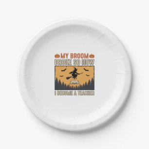 Assiettes En Carton Professeur d'Halloween Balai Cassa Conception Vint