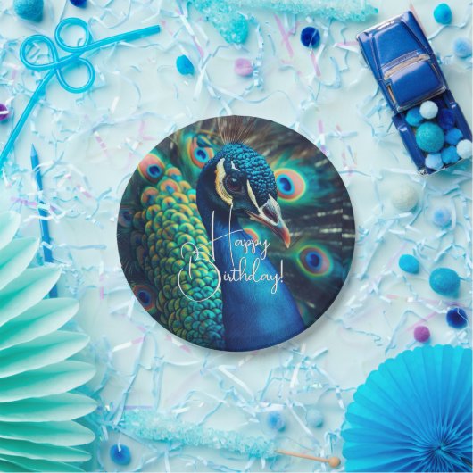 Assiettes En Carton Profil Peacock Joyeux anniversaire (Fête)