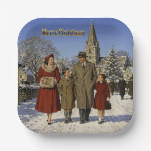 Assiettes En Carton Promenade de Noël d'une famille britannique des an