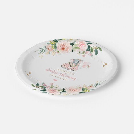 Assiettes En Carton Promenade Elephant Par Rose Baby shower (Angle)