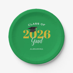 Assiettes En Carton Promotion 2026 Diplômé Simple Vert et Or